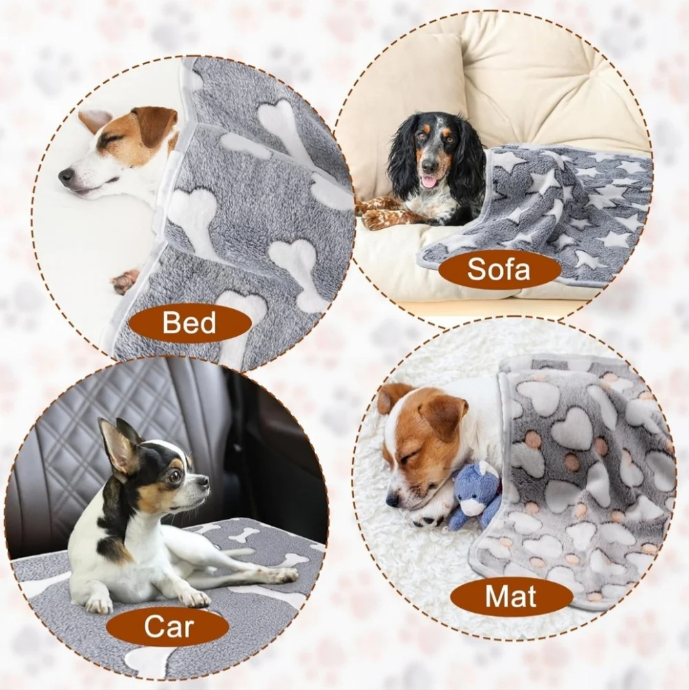 3 Blankets Super Soft Fluffy Premium Fleece Pet Blanket Flannel Paw Printed Thro